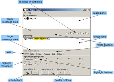 [regex coach screenshot]