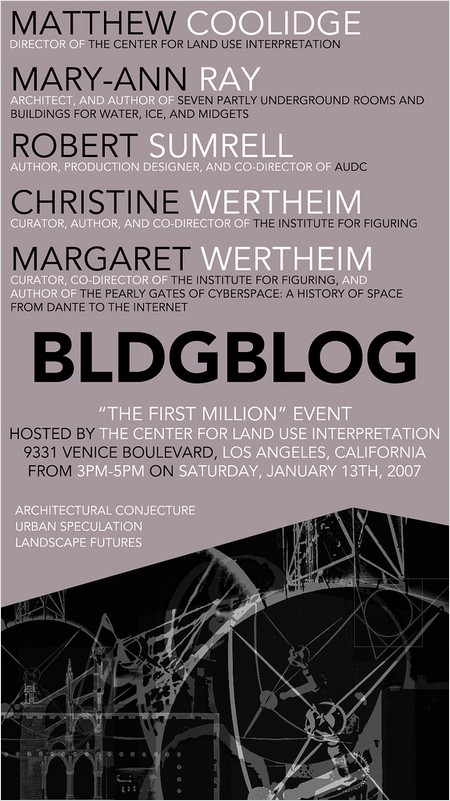 BLDGBLOG's 'first million' event at CLUI