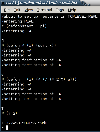 screenshot of sbcl doing unicode