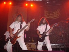in flames