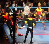 the first match of the night, with chickens