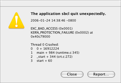 the application sbcl quit unexpectedly